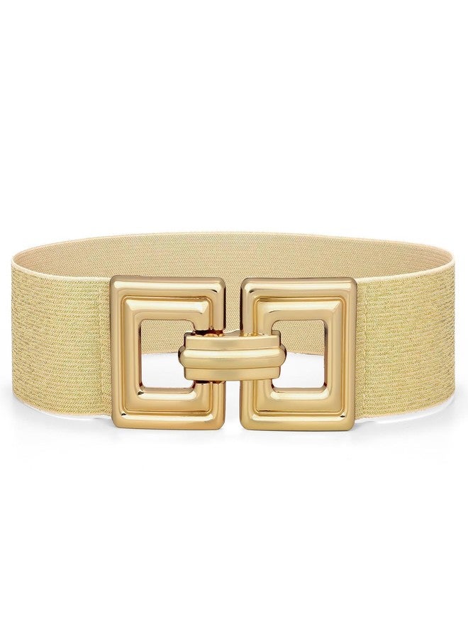 WHIPPY Women Wide Elastic Waist Belt Fashion Hollow Out Square Gold Buckle Stretchy Belt Waistband for Ladies, Gold, XL - Image 1