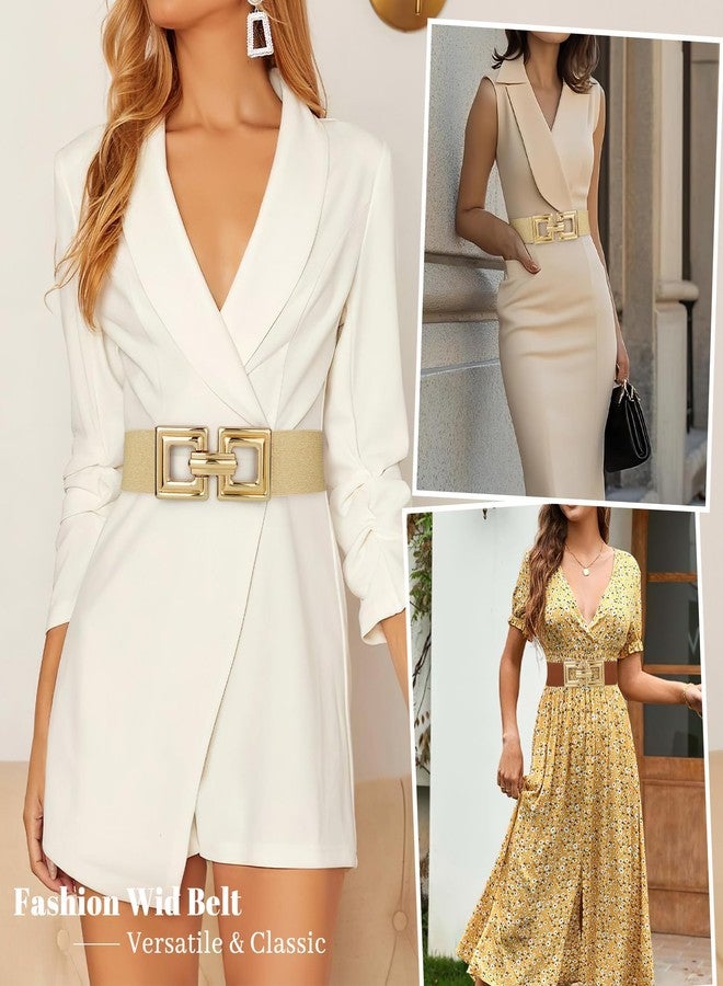 WHIPPY Women Wide Elastic Waist Belt Fashion Hollow Out Square Gold Buckle Stretchy Belt Waistband for Ladies, Gold, XL - Image 4