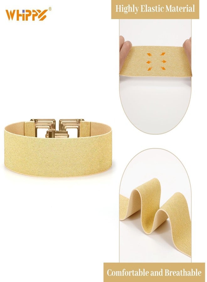 WHIPPY Women Wide Elastic Waist Belt Fashion Hollow Out Square Gold Buckle Stretchy Belt Waistband for Ladies, Gold, XL - Image 3