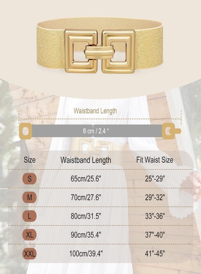 WHIPPY Women Wide Elastic Waist Belt Fashion Hollow Out Square Gold Buckle Stretchy Belt Waistband for Ladies, Gold, XL - Image 5
