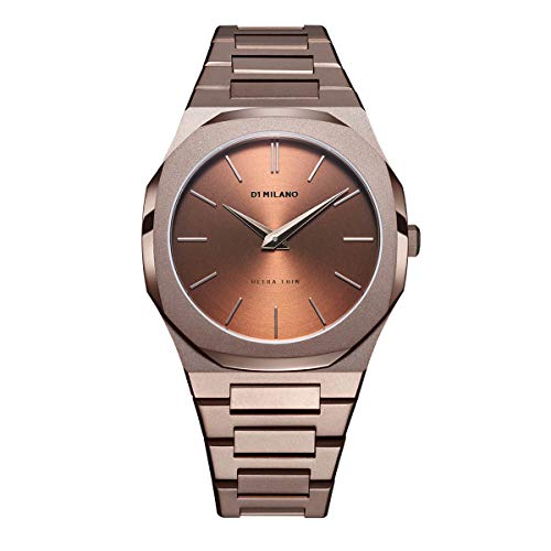D1 Milano Ultra Thin Unisex Luxury Watch, Stainless Steel Case, Quartz Movement, Stainless Steel Strap, 50M Water Resistant Timepiece, Brown Dial, 2 Years Warranty - UTBJ10 - Image 1
