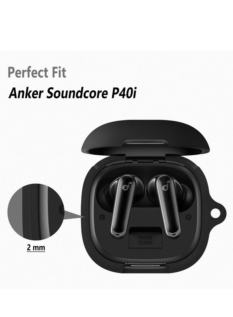 Alyashmac Silicone Case for Anker Soundcore P40i Protective Cover with Carabiner (Black) - Image 2