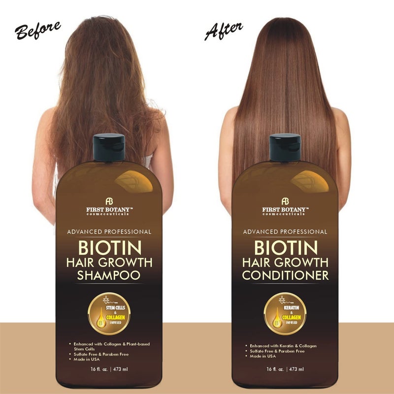 First Botany, Biotin Hair Growth Shampoo Conditioner Anti Hair Loss Thickening formula Collagen & Stem Cell For Hair Regrowth Anti Thinning Sulfate Free For Men Women Anti Dandruff Treatment 16 oz x2 - Image 4