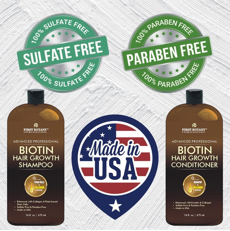 First Botany, Biotin Hair Growth Shampoo Conditioner Anti Hair Loss Thickening formula Collagen & Stem Cell For Hair Regrowth Anti Thinning Sulfate Free For Men Women Anti Dandruff Treatment 16 oz x2 - Image 2