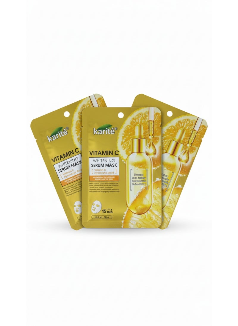 كاريت قناع الوجه الورقي بفيتامين سي من كاريتيه (Karité) – لتفتيح البشرة، توحيد اللون، ومكافحة علامات الإجهاد 3 قطع - Image 1
