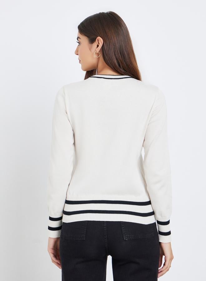 Take Two Off White Knit Sweater with Bow Trim - Image 5