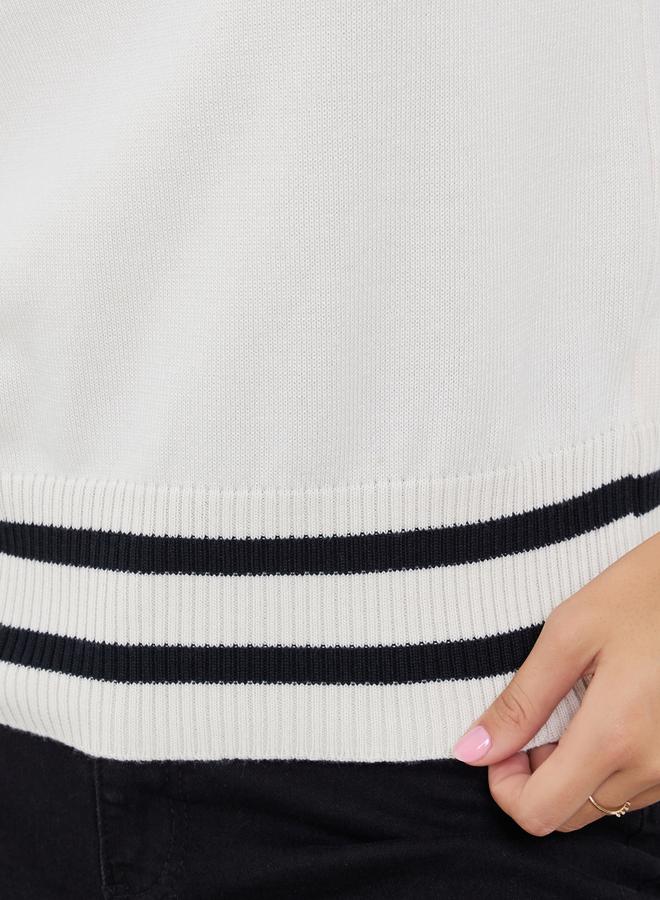 Take Two Off White Knit Sweater with Bow Trim - Image 4