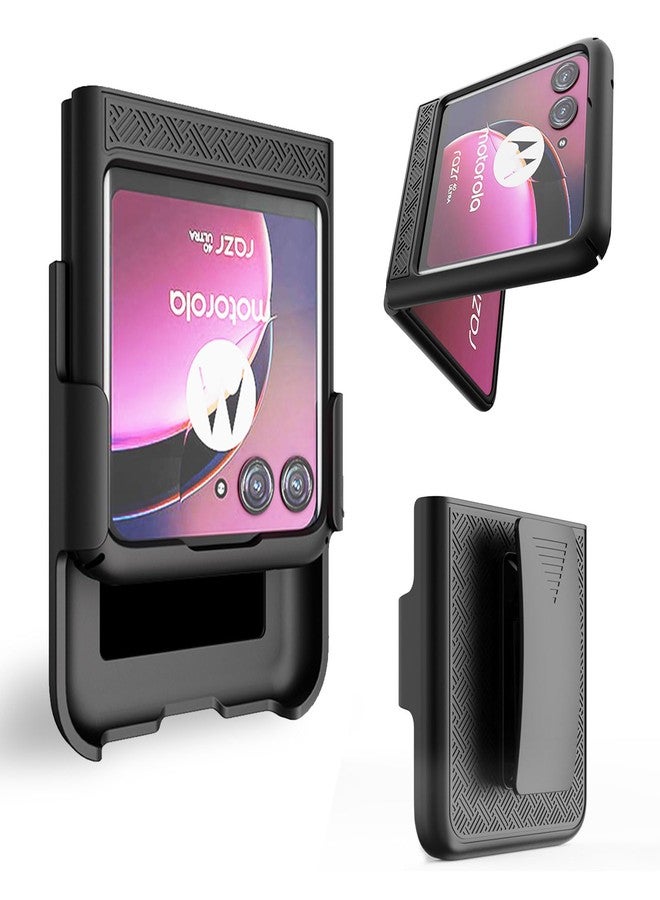 Ailiber for Motorola Razr Plus 2023 Case, Razr Plus 2023 Phone Case Holster, Swivel Belt Clip, Kickstand Holder, Slim Shockproof Shell Full Body Cover, Black - Image 1