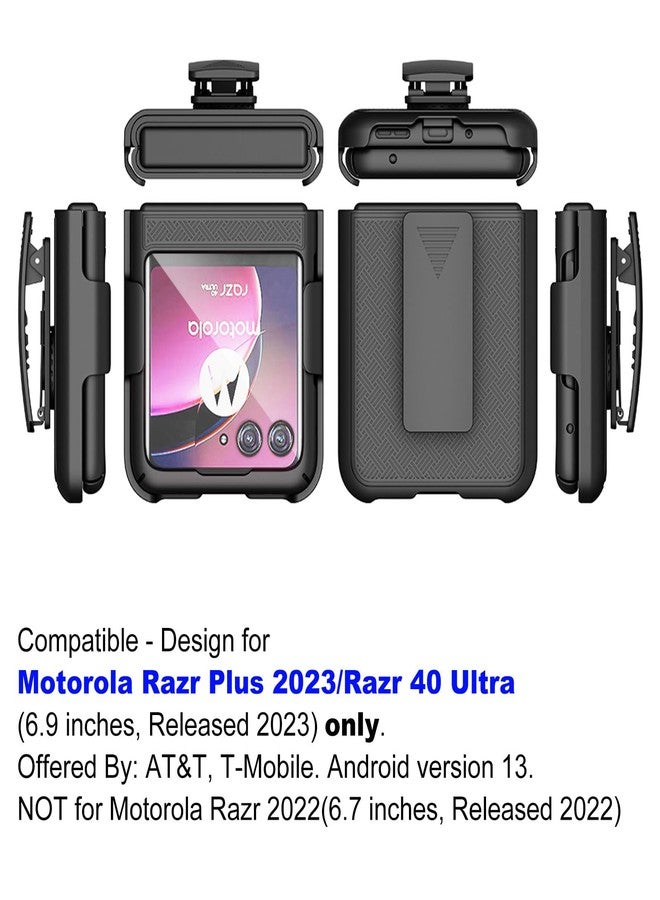 Ailiber for Motorola Razr Plus 2023 Case, Razr Plus 2023 Phone Case Holster, Swivel Belt Clip, Kickstand Holder, Slim Shockproof Shell Full Body Cover, Black - Image 2