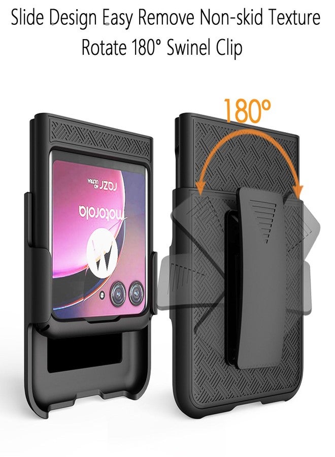 Ailiber for Motorola Razr Plus 2023 Case, Razr Plus 2023 Phone Case Holster, Swivel Belt Clip, Kickstand Holder, Slim Shockproof Shell Full Body Cover, Black - Image 3