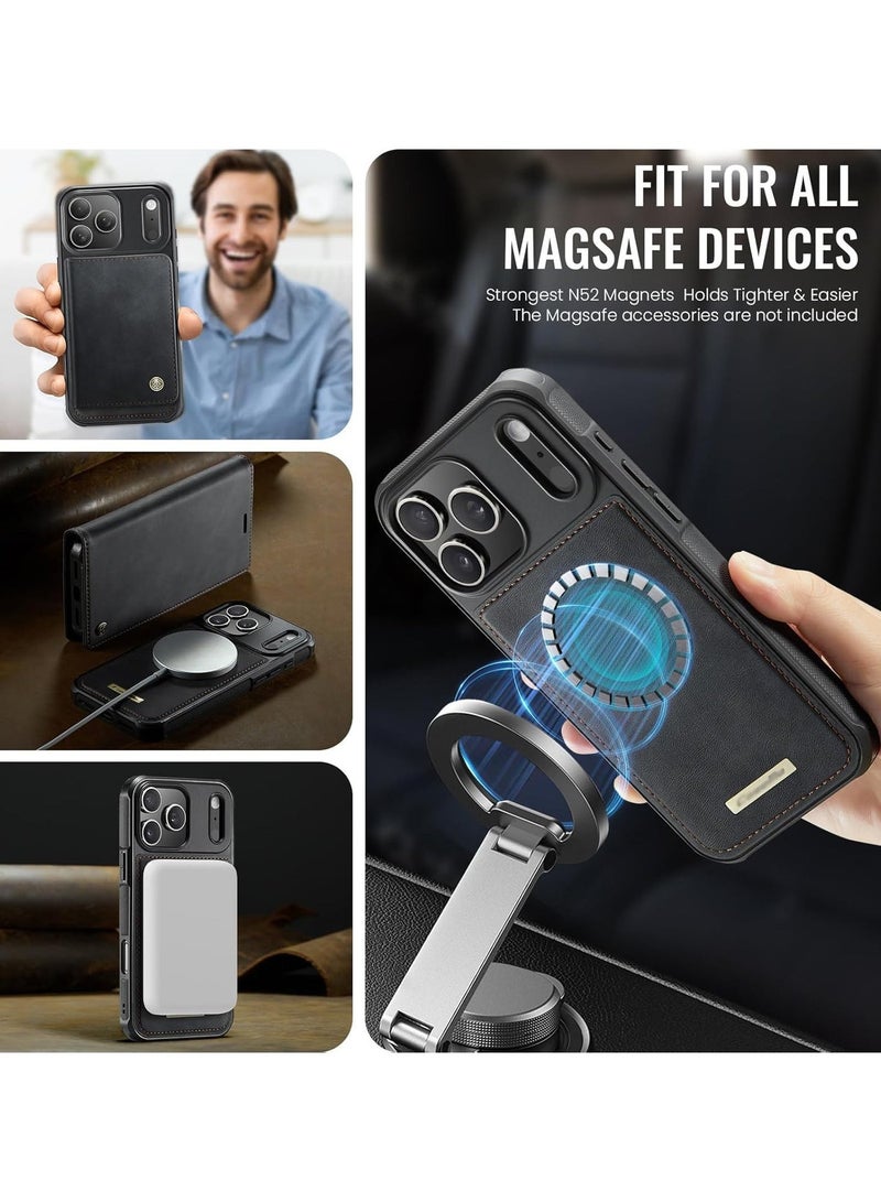حافظة محفظة مغناطيسية قابلة للفصل لهاتف iPhone 17 Pro Max، غطاء قلاب من جلد البولي يوريثان 2 في 1 مع حامل بطاقات RFID، متوافق مع Magsafe، مسند، حافظة واقية مضادة للصدمات، أسود - Image 5