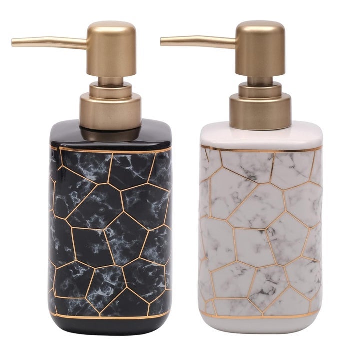 CERAMIC LIQUID HANDWASH SOAP DISPENSER PUMP FOR BATHROOM/KITCHEN - 250ML (2 PCS BLACK & WHITE)