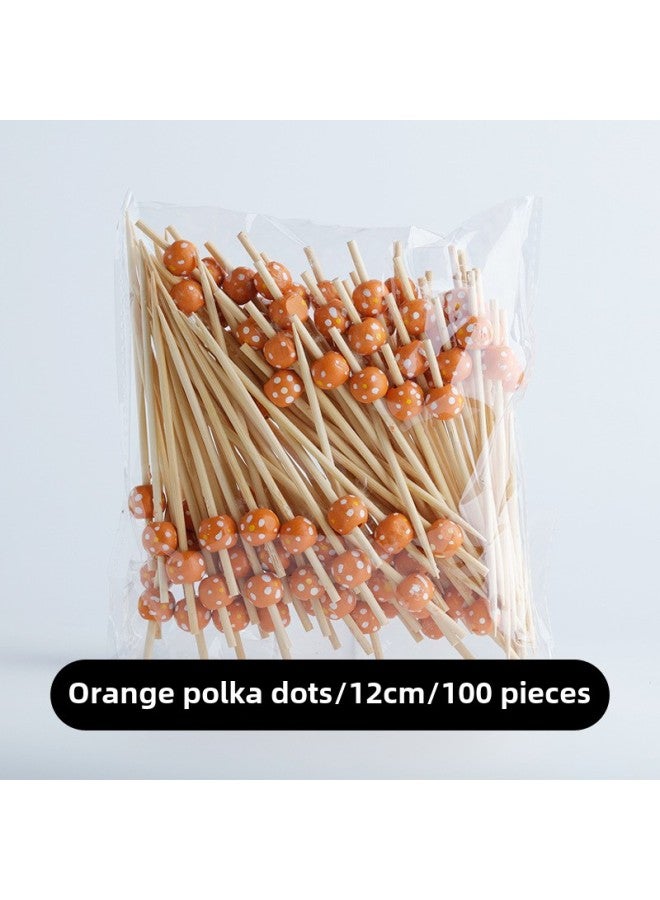 Disposable Fruit Fork Fruit Sticks Bamboo Sticks Flower Sticks Sugar-Coated Berry String Sticks Cocktail Sandwich Sticks Dessert Decoration-Color:(Hot) Orange White Dot ]  - Image 1