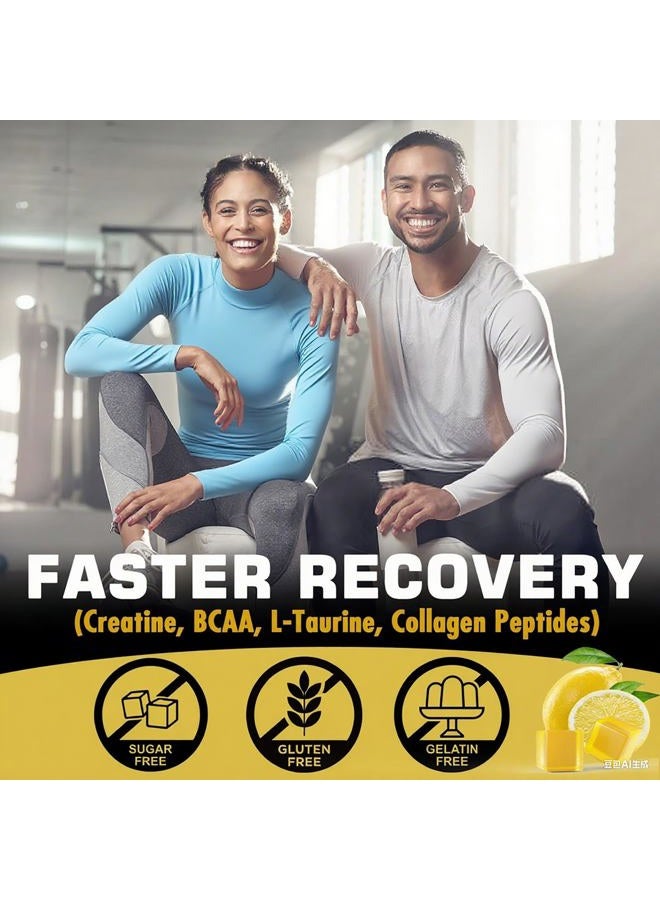 EnvyCure جواهر الكرياتين مونوهيدرات للرجال والنساء - مع BCAA، ببتيدات الكولاجين، L-توراين، فيتامين B12، D3، قابلة للمضغ، كرياتين مونوهيدرات 5 جرام لكل حصة، نكهة الليمون الطبيعية، خالية من السكر، عبوتين - Image 5