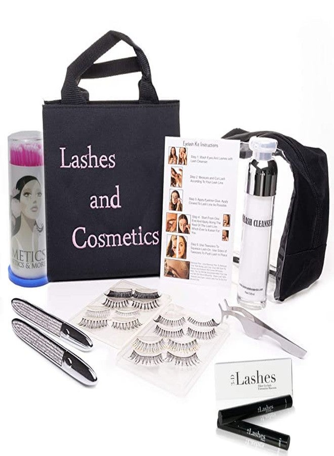 KC Republic Woman Eyelash Extensions Starter Kit, Eyeliner Glue, Remover Pen, Reusable Lashes, Eyelash Cleanser, 3-D Mascara, Mircobrushes, Instruction Sheet, and Travel Case Storage Bag - Image 1