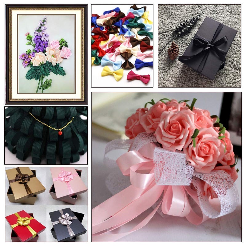 DIY Crafts 2, Pack of 25 Yards, Ribbon Double Face Non Fading Woven Satin Polyester 15-25 Colors Unsorted Bulk for Gift Wrapping Party Decoration in Ch(Design # No 2, Pack of 25 Yards) - Image 4