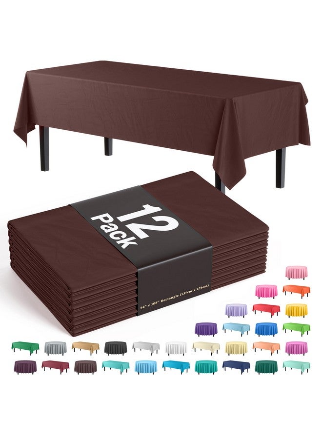Exquisite 12-Pack Premium Plastic Tablecloth 54in. x 108in. Rectangle Table Cover - Brown - Image 1