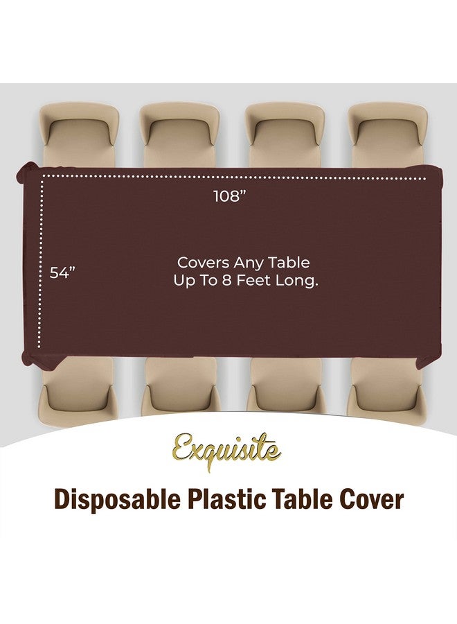 Exquisite 12-Pack Premium Plastic Tablecloth 54in. x 108in. Rectangle Table Cover - Brown - Image 4