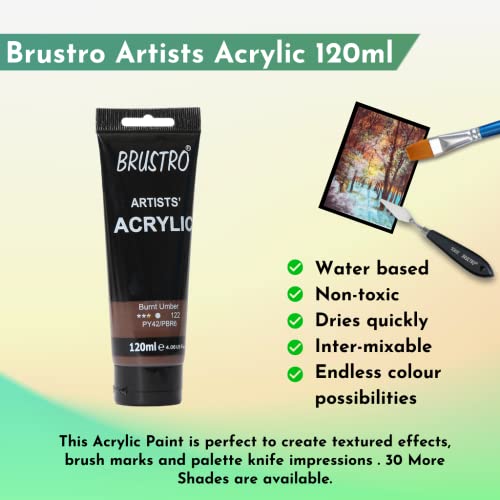 BRUSTRO Artists Acrylic Paint 120ml Burnt Umber | Ideal for Paper, Canvas, Water-Based Colours, Non-Toxic, Inter-mixable Colors, Crafters, Fine Art Students and Professionals - Image 2