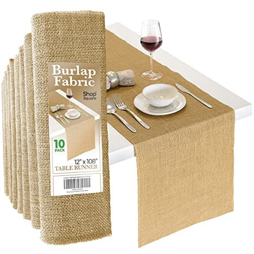 Shop Square Burlap Table Runners, 12 x 108 Inch - 10 Pack Outdoor Jute Table Runners for Rustic Farmhouse Decor, Thanksgiving, Fall, Natural Color Edge - Image 1