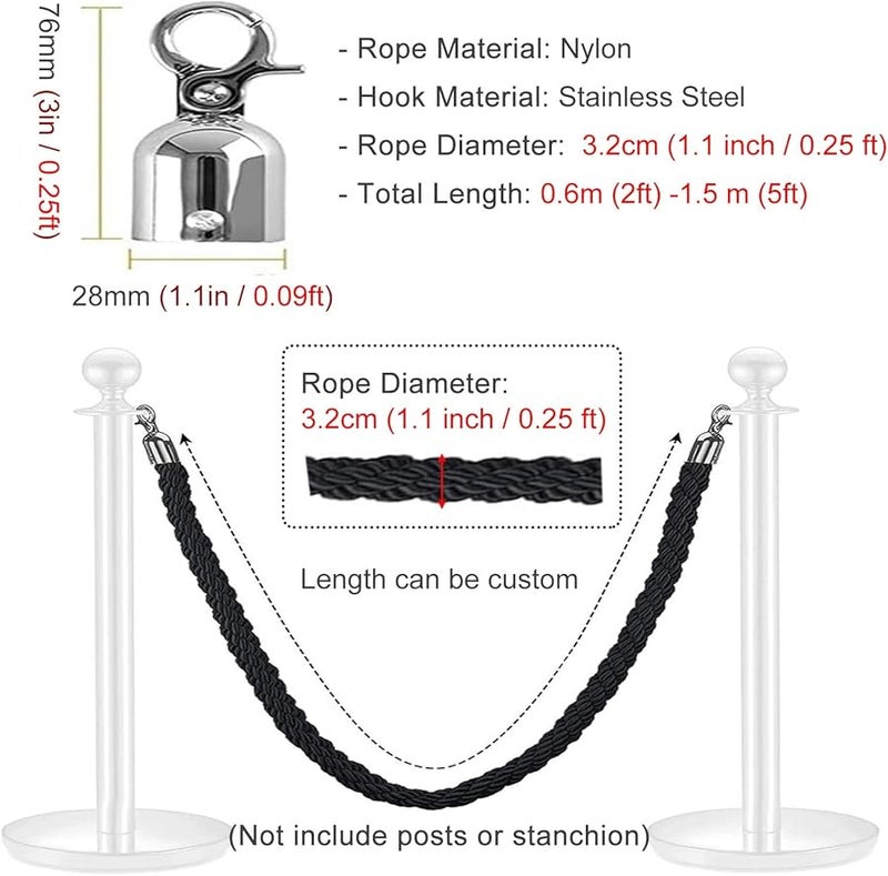 Black 2 Stanchion Hemp Rope 0 9m 36inch 3ft Crowd Control Barrier for Warehouse Lobby - Image 4