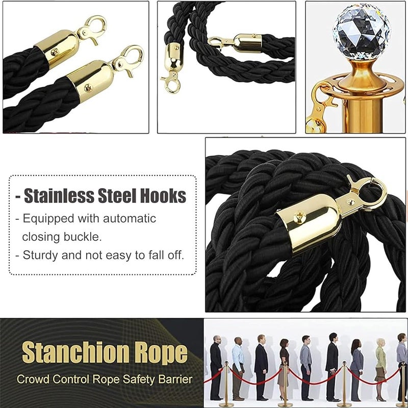 Black 2 Stanchion Hemp Rope 0 9m 36inch 3ft Crowd Control Barrier for Warehouse Lobby - Image 5