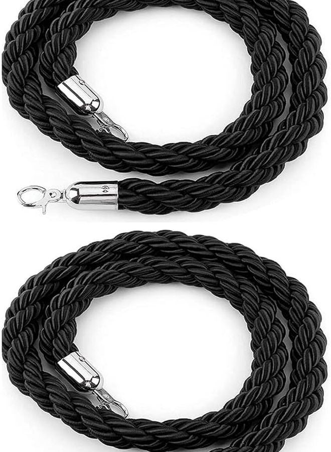 Black 2 Stanchion Hemp Rope 0 9m 36inch 3ft Crowd Control Barrier for Warehouse Lobby - Image 2