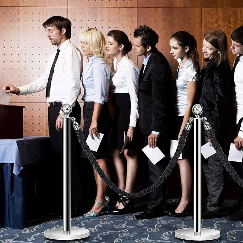 Black 2 Stanchion Hemp Rope 0 9m 36inch 3ft Crowd Control Barrier for Warehouse Lobby - Image 3