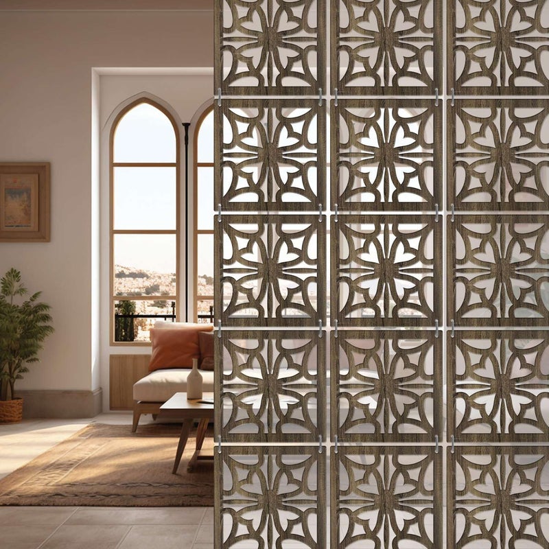 Random مجموعة ألواح تقسيم الغرفة المعلقة الخشبية العشوائية 12 قطعة فاصل لغرفة المعيشة فاصل زخرفي للجدران فواصل معلقة حديثة فاصل للمساحات للديكور المنزلي والمكتبي RSD8122 - Image 1