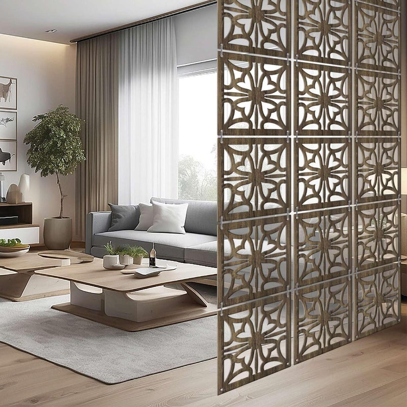 Random مجموعة ألواح تقسيم الغرفة المعلقة الخشبية العشوائية 12 قطعة فاصل لغرفة المعيشة فاصل زخرفي للجدران فواصل معلقة حديثة فاصل للمساحات للديكور المنزلي والمكتبي RSD8122 - Image 2