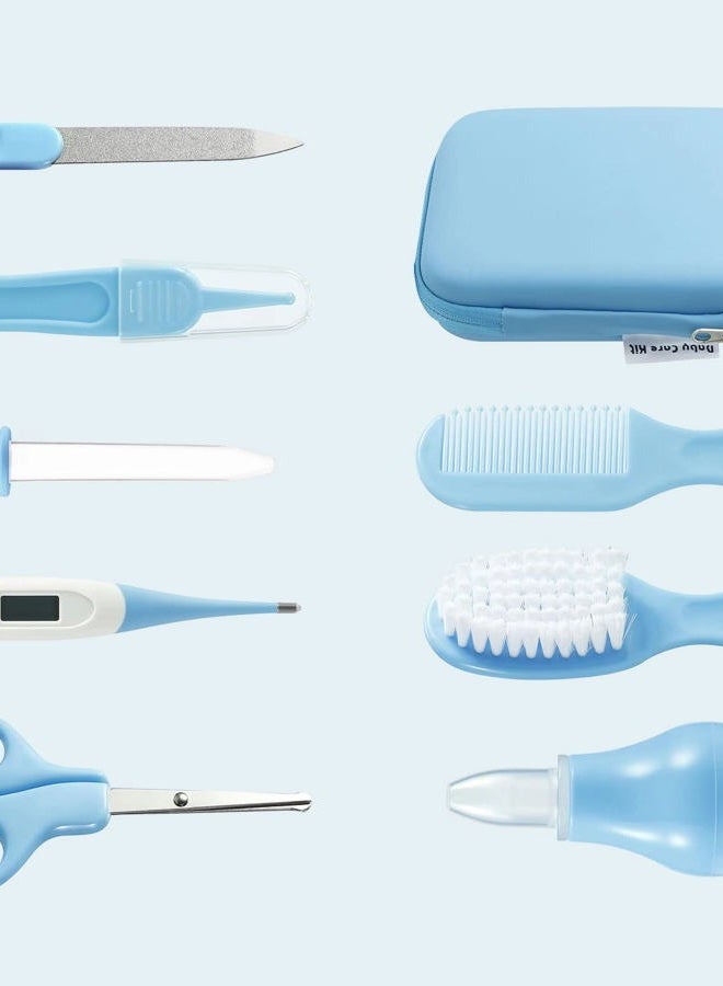 PandaEar Baby Healthcare & Grooming Kit - Baby Safety Set Comb, Brush, Finger Toothbrush, Nail Clippers, Scissors, Nasal Aspirator - Nursery Care Kit (Blue) - Image 2