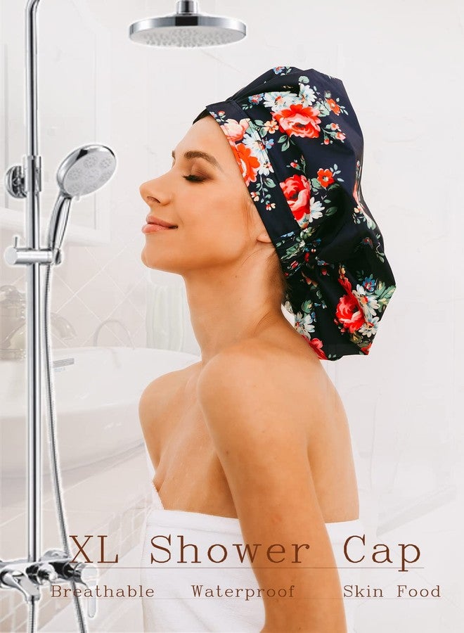 HIUMI Shower Cap for Women, Large Shower Cap for Long Hair Jumbo Adjustable Reusable Shower Caps Waterproof Bath Cap(Navy Blue) - Image 5