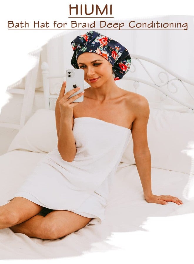 HIUMI Shower Cap for Women, Large Shower Cap for Long Hair Jumbo Adjustable Reusable Shower Caps Waterproof Bath Cap(Navy Blue) - Image 4