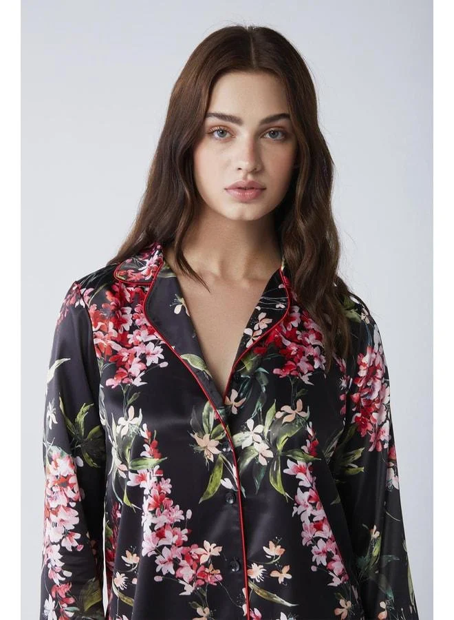 Penye Mood  Floral patterned satin pajama set -2040. for Women | Best Price UAE