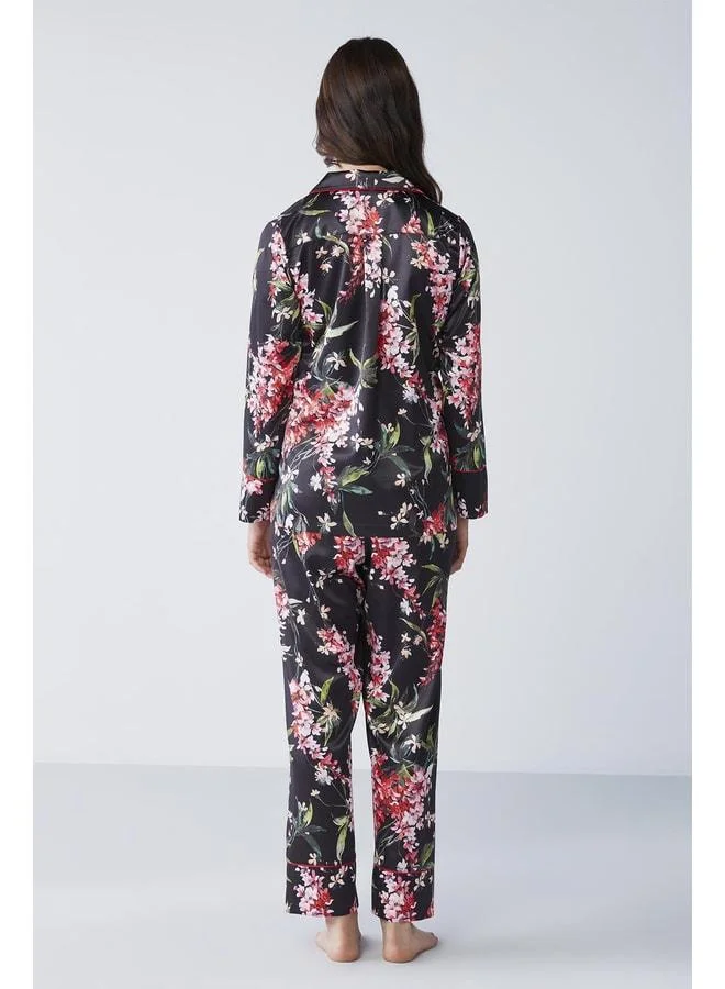 Penye Mood  Floral patterned satin pajama set -2040. for Women | Best Price UAE