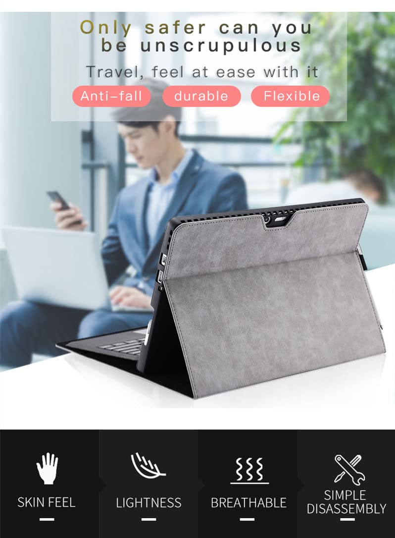 QIYIBOCASE حافظة واقية لجهاز Microsoft Surface Pro 8 اللوحي، غلاف لجهاز Surface Pro 8 بحجم 13 بوصة، متوافق مع لوحة المفاتيح Type Cover، غلاف للأعمال مع حامل قلم، رمادي - Image 2