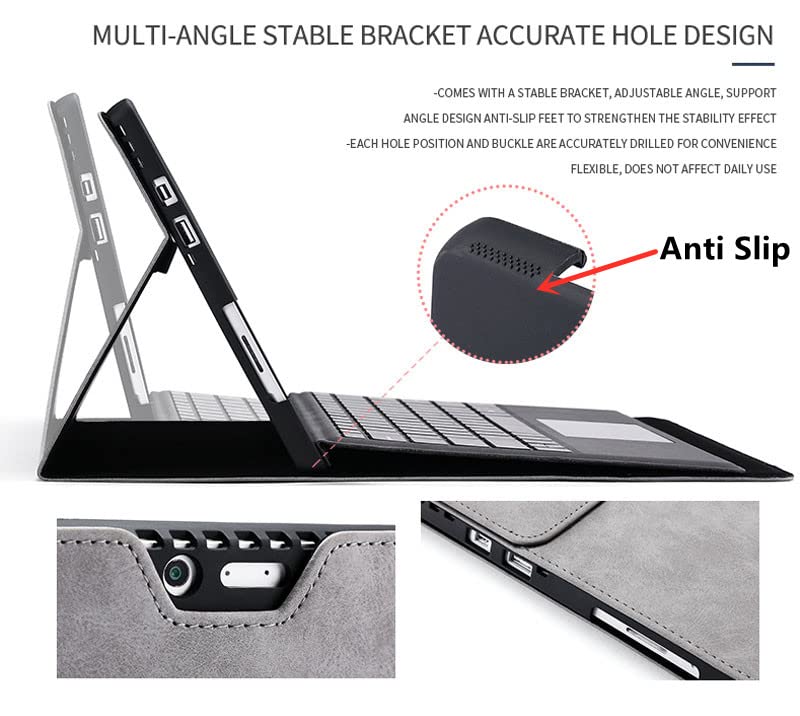 QIYIBOCASE حافظة واقية لجهاز Microsoft Surface Pro 8 اللوحي، غلاف لجهاز Surface Pro 8 بحجم 13 بوصة، متوافق مع لوحة المفاتيح Type Cover، غلاف للأعمال مع حامل قلم، رمادي - Image 4