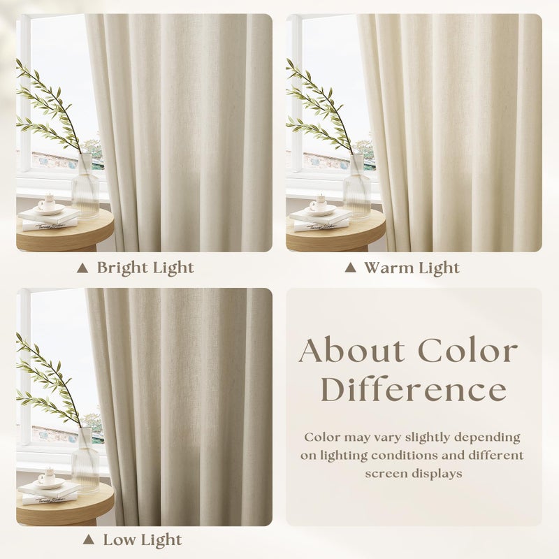 DUKIYO Greyish Beige Pinch Pleated Linen Curtains 84 Inches Long for Living Room Flax Pleat Drapes with Hooks Rings Back Tab Farmhouse Boho Light Filtering Semi Sheer Curtains for Dining Bedroom Oatmeal - Image 2