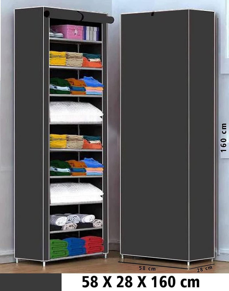 Jaffix Multipurpose Baby WardrobeCabinetMultipurpose Storage Rack Foldable Collapsible Fabric Wardrobe Organizer for Clothes Plastic and Non Woven Fabric Grey 9 Layer - Image 2