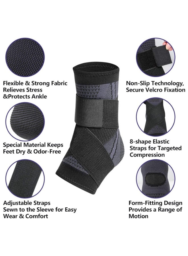 Ankle Braces, Adjustable Compression Ankle Support, Foot Stabilizer Wrap for Plantar Fasciitis & Achilles Tendonitis Recovery, Elastic Sports Bandage Socks for Men & Women for Basketball Running Gym (L) - Image 3