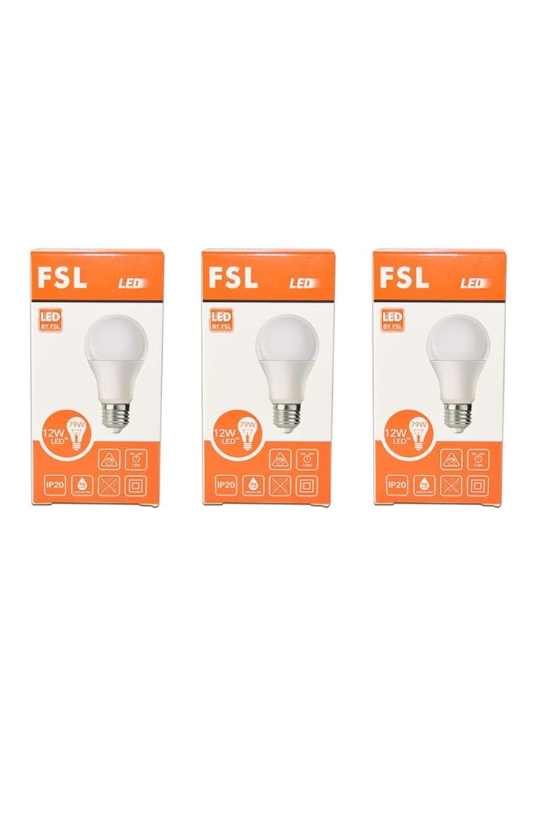 FSL LED Bulb A60 12W E27 AC220-240V (Pack of 3) (White 6500K) - Image 1