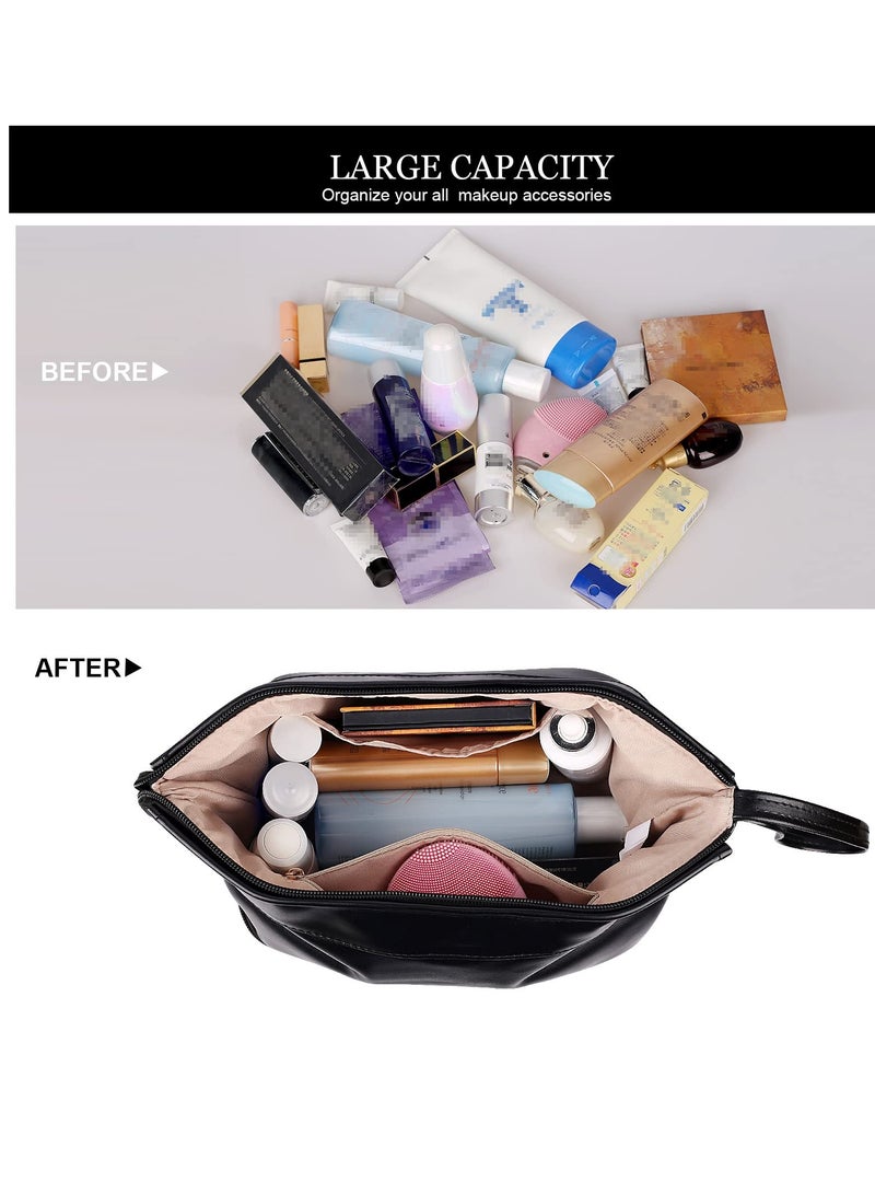 Excefore Large Makeup Bag, Personalized Double Layer Cosmetic Bag with Makeup Brush Organizer, Waterproof, Large Capacity PU Leather Travel Toiletry Bag, Perfect Graduation Gift - Image 3