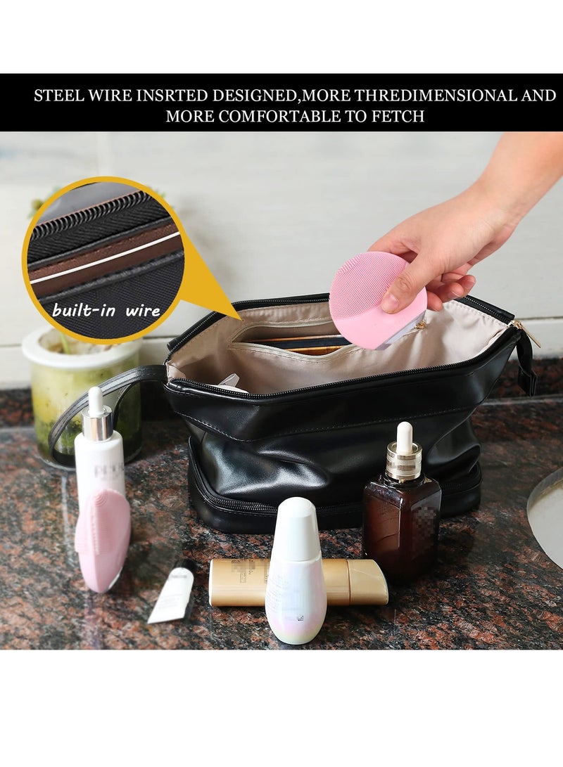 Excefore Large Makeup Bag, Personalized Double Layer Cosmetic Bag with Makeup Brush Organizer, Waterproof, Large Capacity PU Leather Travel Toiletry Bag, Perfect Graduation Gift - Image 2