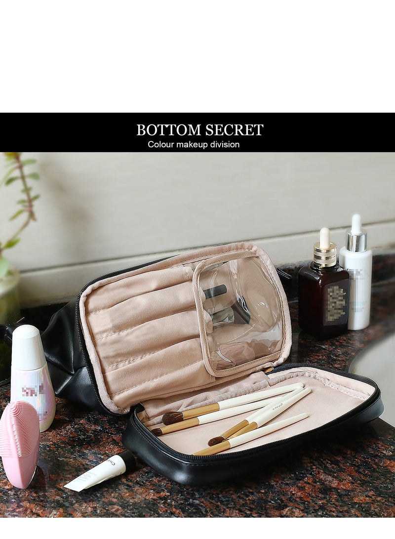 Excefore Large Makeup Bag, Personalized Double Layer Cosmetic Bag with Makeup Brush Organizer, Waterproof, Large Capacity PU Leather Travel Toiletry Bag, Perfect Graduation Gift - Image 4