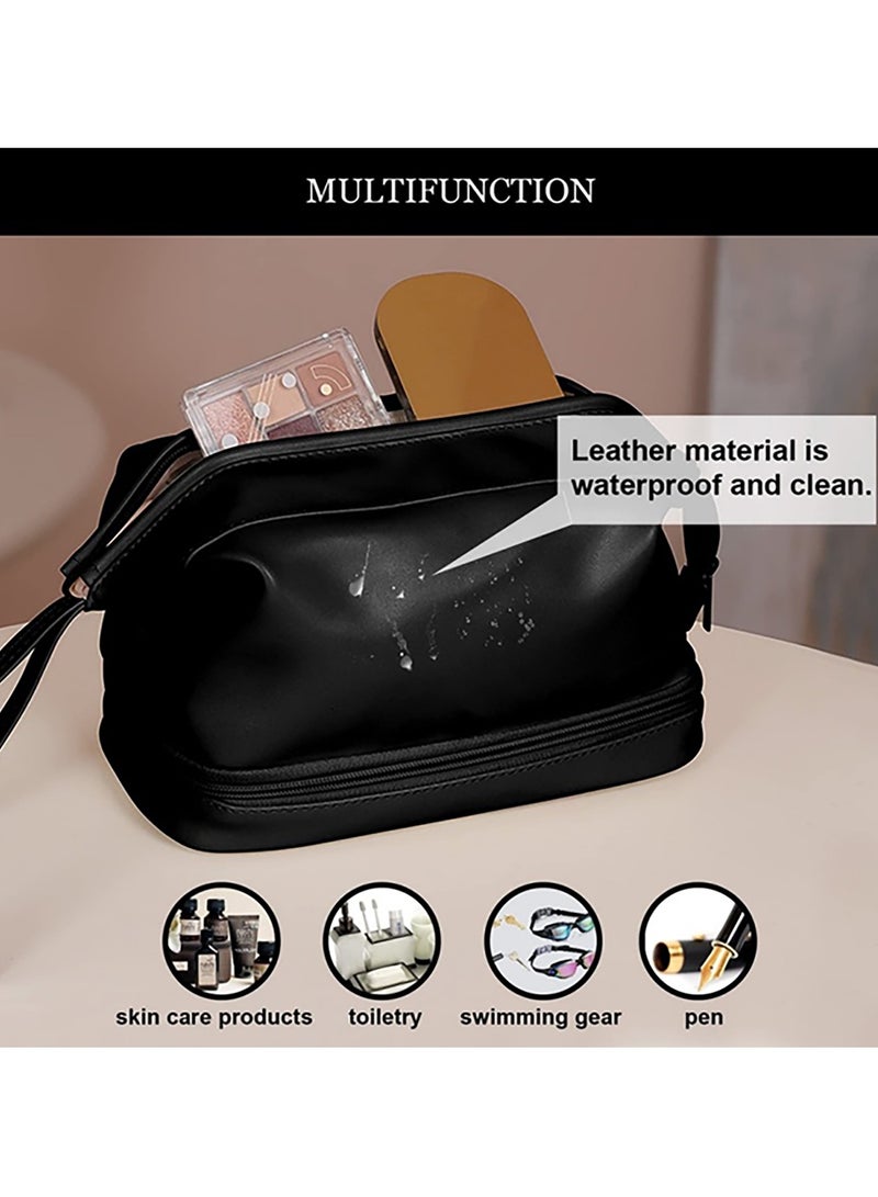 Excefore Large Makeup Bag, Personalized Double Layer Cosmetic Bag with Makeup Brush Organizer, Waterproof, Large Capacity PU Leather Travel Toiletry Bag, Perfect Graduation Gift - Image 5