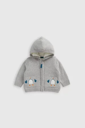 mothercare Grey Knitted Borg-Lined Hoodie