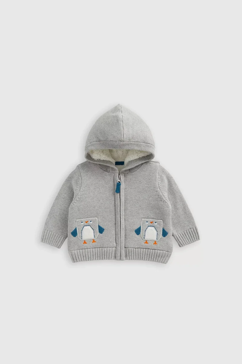 mothercare Grey Knitted Borg-Lined Hoodie