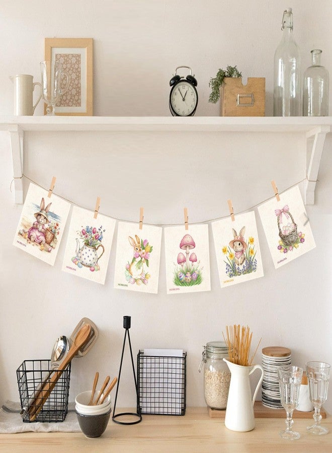Morigins Swedish Kitchen Cloth Easter Beach Bunny Eggs 7x8inch Reusable Absorbent Towel Ideal for Kitchen & Bathroom Countertop Cleaning Cellulose Sponge Cloth Spring & Summer 6-Piece Set - Image 3