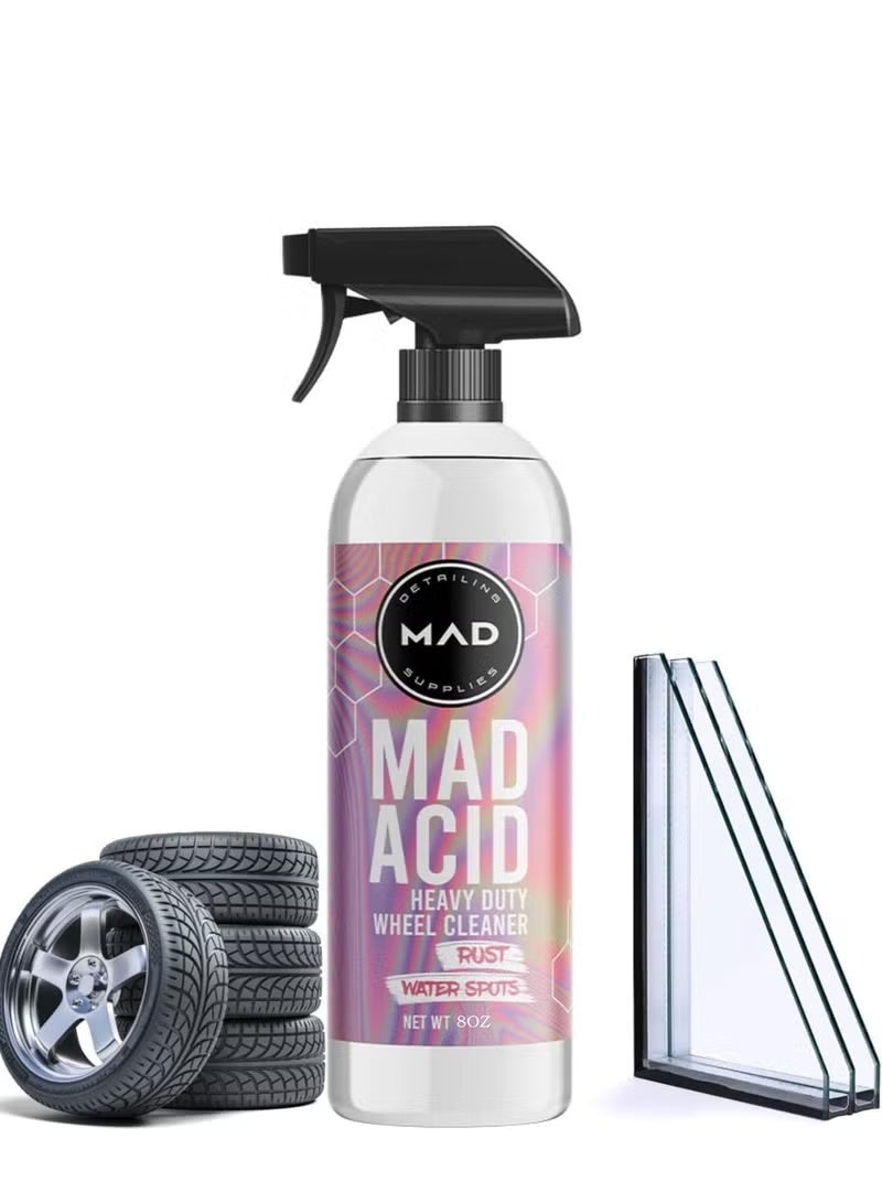 MAD Acid Heavy Duty Wheel Cleaner u0026 Rim Cleaner - 8oz.- Safe on Chrome, Clear Coated Painted Surfaces, Glass, Plastic, And Most Wheel Finishes - Brake Dust, Rust, and Grime - Image 1