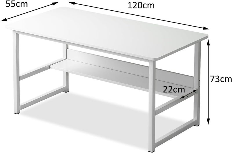 JANTENS Computer Table with Bookshelf, Home Office Desk Gaming Writing Study Table White 120x55x73cm-FBW120 - Image 2